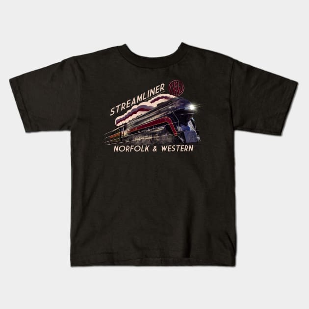 The Sublime Norfolk And Western Streamliner Locomotive Kids T-Shirt by MotorManiac